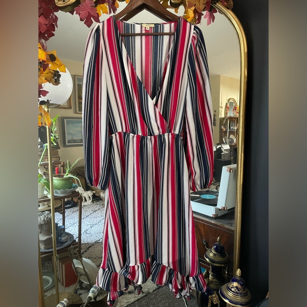 Kori Stripped Faux Wrap Style Dress - Picture 1 of 5